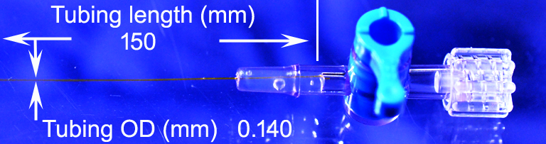 PI-140 microcatheter 150 mm connected to 1-way stopcock